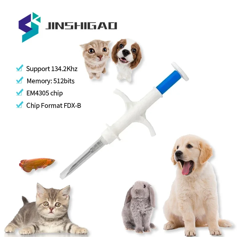 100Pack Animal EM4305 Microchip International Standard 134.2KHz FDX-B Pet Identification Chip Syringe Dog Microchip