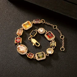 10mm Synthetic Gemstone CZ Bracelet Copper with 18k Gold Plated Men's Jewelry Wedding Anniversary Birthday Father's Day Gift