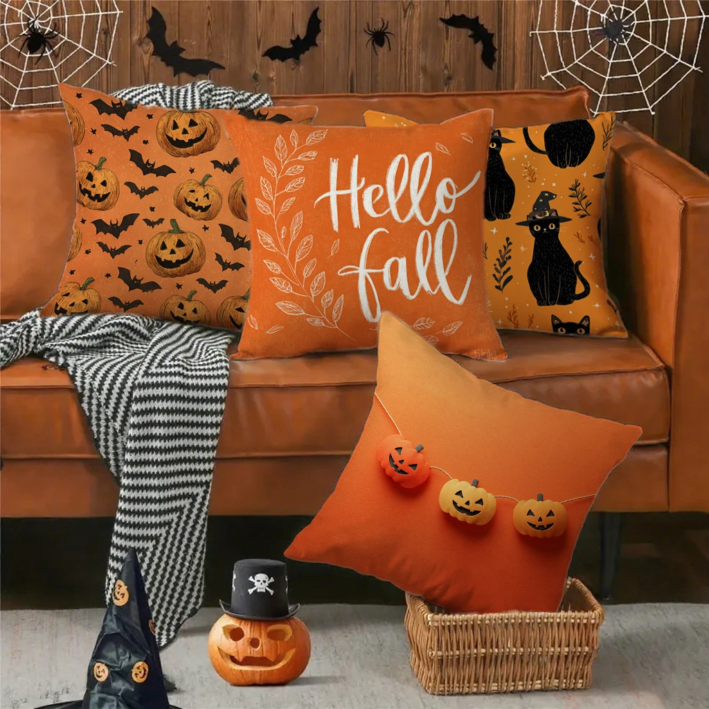 غطاء وسادة منقوش على شكل قرع من Hello Fall مناسب لأريكة غرفة نوم السيارة وغطاء وسادة مزخرف