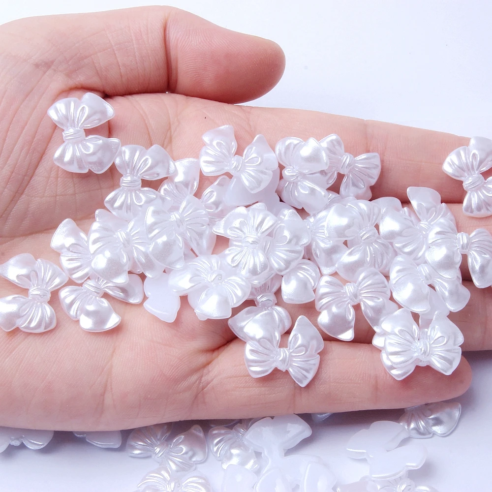 Hot Style 18mm Resin Bow Tie Rhinestone 25pcs White Ivory Flatback Beads For DIY Hair Rope Scrunchie Jewelry Making Decoration