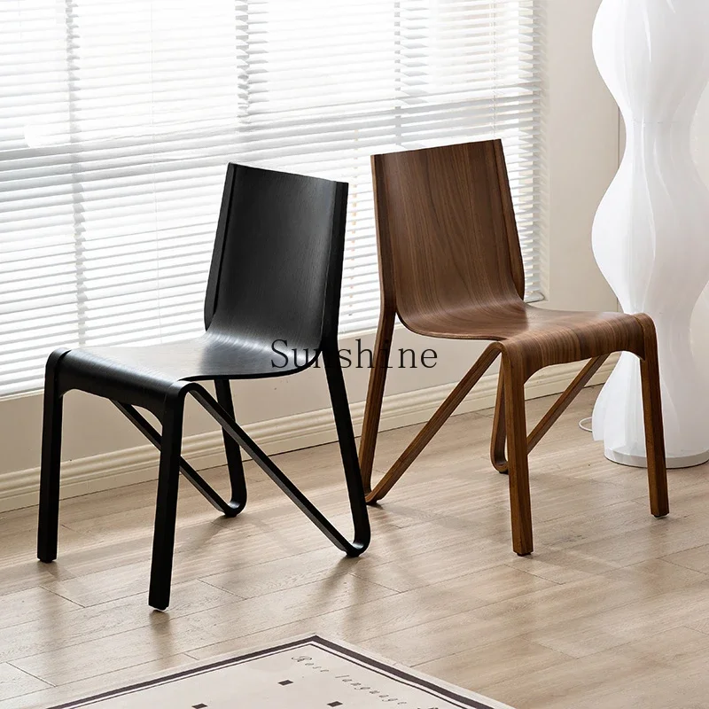 Simple and modern solid wood dining chair home stackable wabi sandy wind design cafe milk tea shop