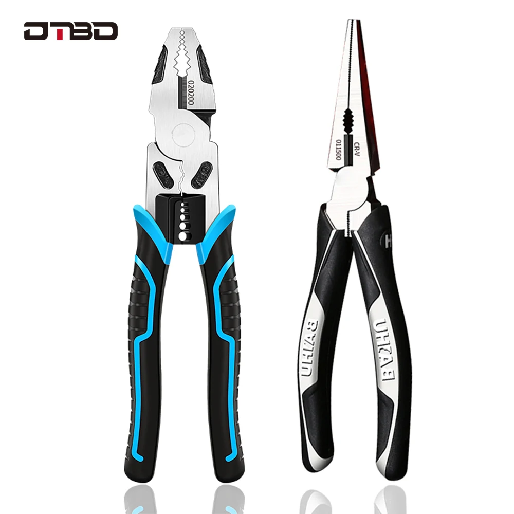 DTBD เกรดอุตสาหกรรมคีมสายไฟเครื่องตัดเข็มจมูก Nipper ตัด Crimping Multifunction อุปกรณ์ทำมือ