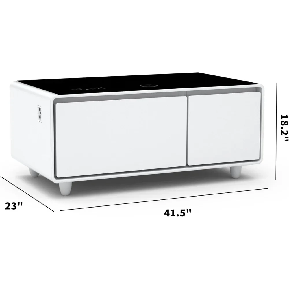 Table basse intelligente moderne avec réfrigérateur intégré, technologie de charge sans fil, contrôle mécanique de la température