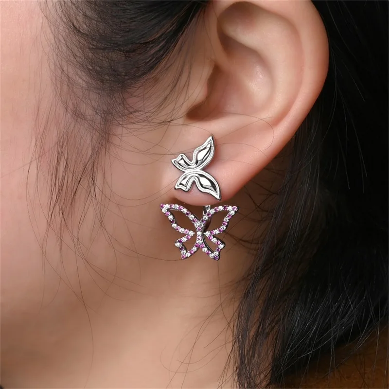 Springtime Earring For Women 925 Sterling Silver Bee Magritte Flower Butterfly Double Hoop Earrings Jewelry Fine New Year view 6