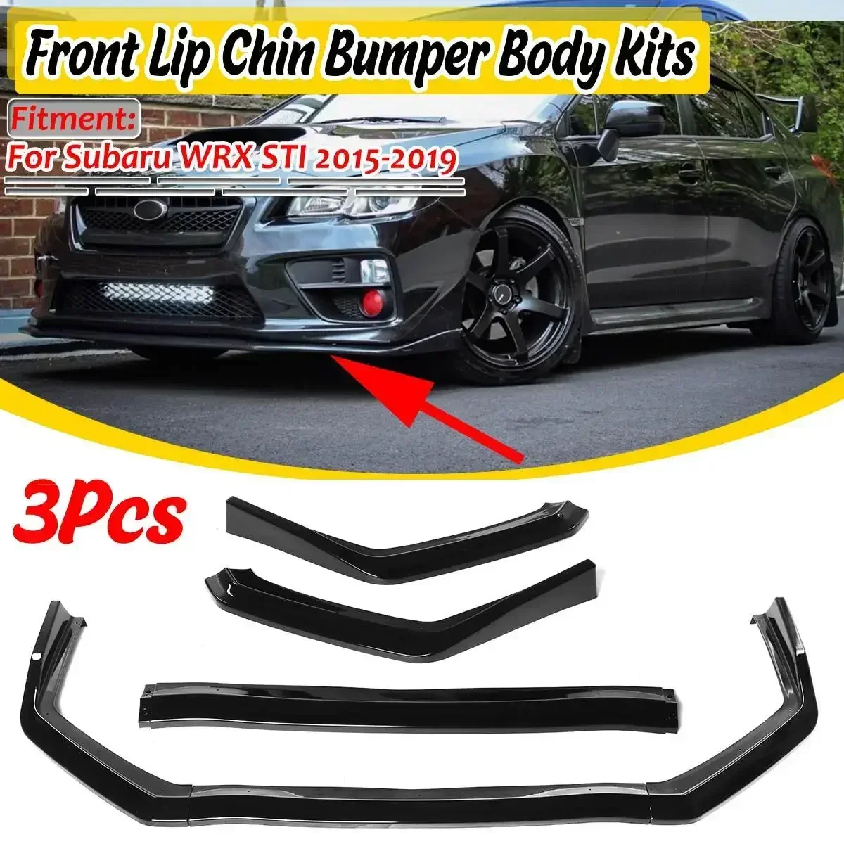 

Gloss Black 3x Car Front Bumper Splitter Lip Chin Bumper Spoiler Deflector Lips Guard For Subaru WRX STI 2015-2019 Body Kit