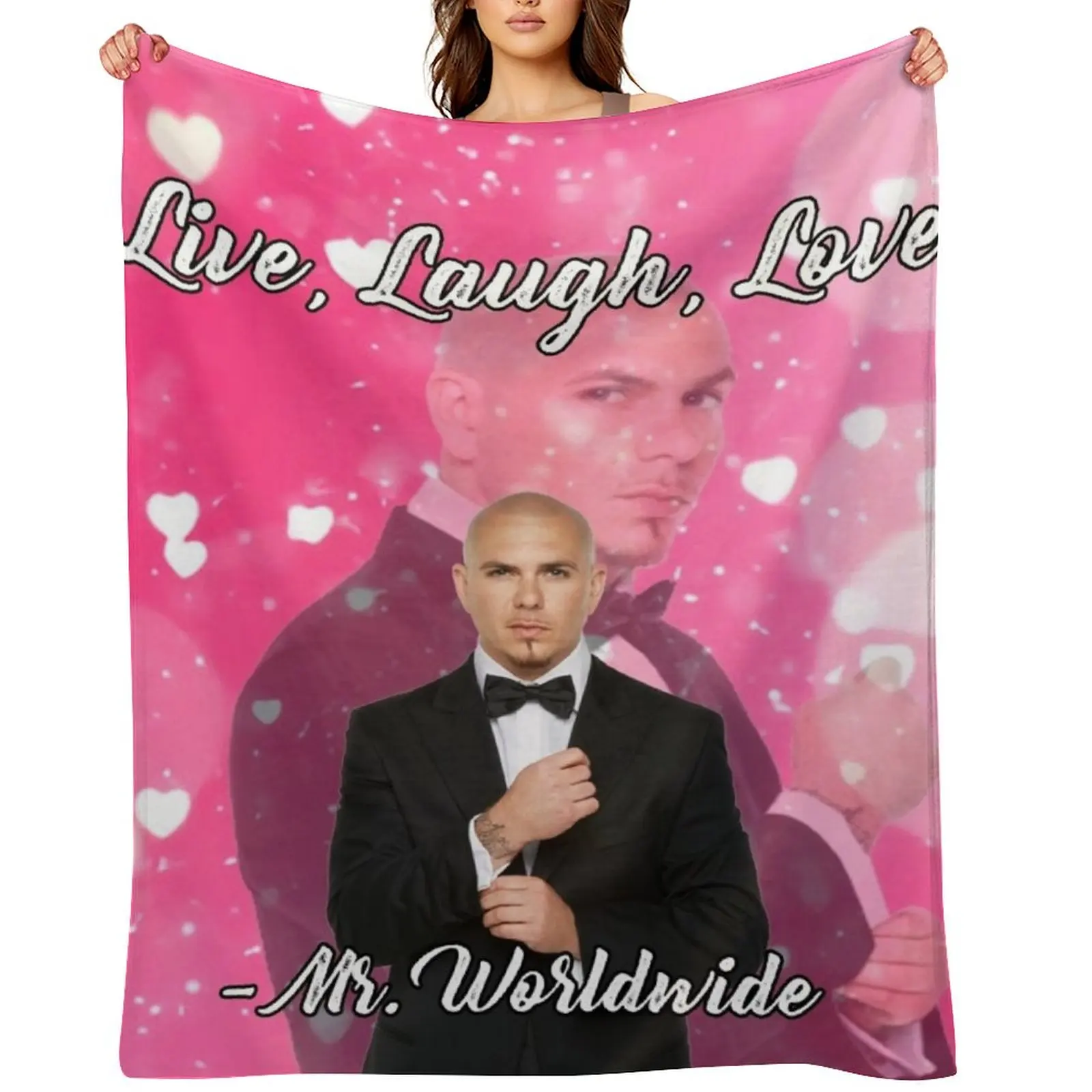 

Mr Worldwide Says to Live Laugh Love Pink Smile Tapestry Throw Blanket Luxury Designer for winter valentine gift ideas Blankets