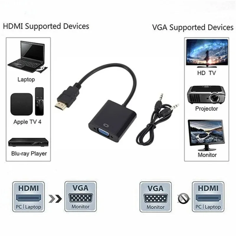 HDMI-compatible to VGA Adapter 1080P Digital to Analog Converter Cable For Xbox PS4 PC Laptop TV Box to Projector Displayer