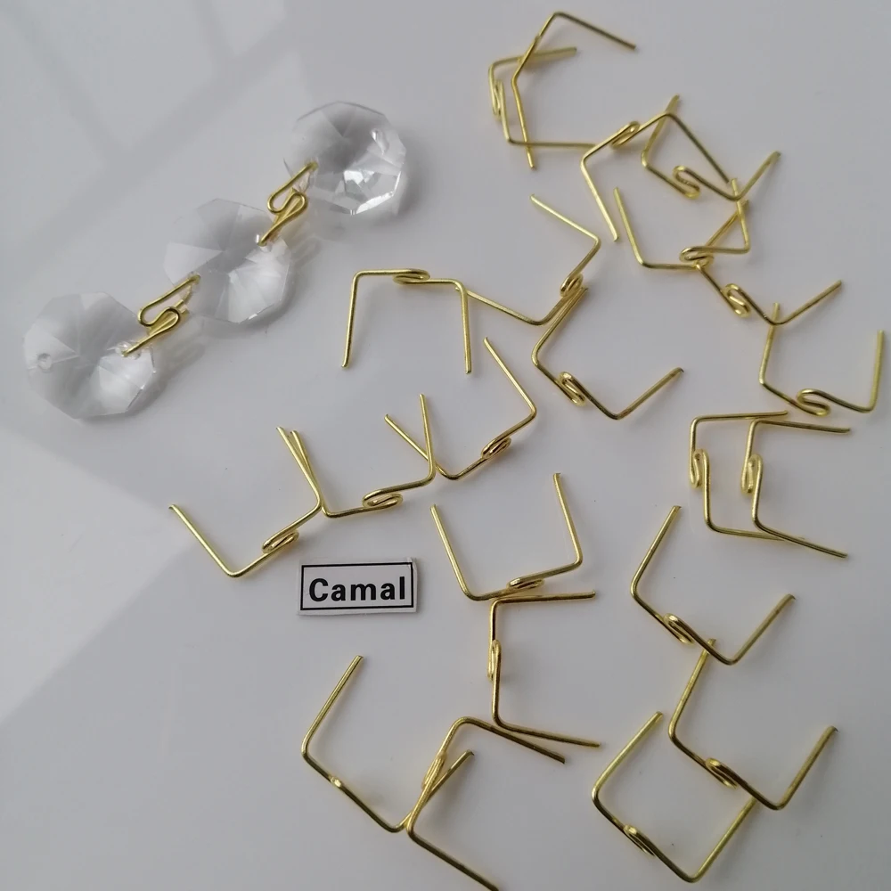 Camal 120PCS Gold 14mm Twisted M Shaped Pin Connector Hook For Crystal Prisms Bead Chandelier Pendant Lamp Lighting Hanging Part