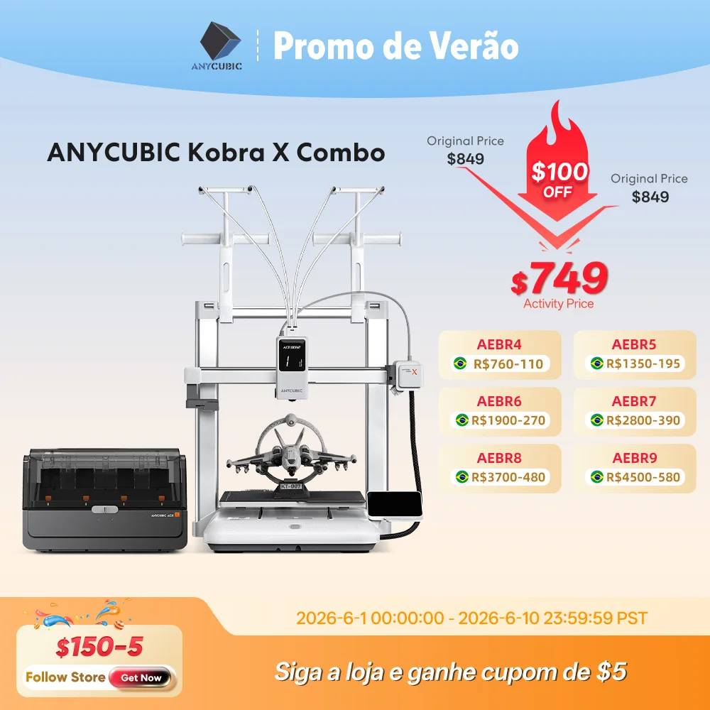 ANYCUBIC Kobra X Combo 2x Economia de Tempo e Materiais, Impressão em até 19 Cores, Detecção por IA, Velocidade Máxima de Impressão de 600mm/s, Impressora 3D