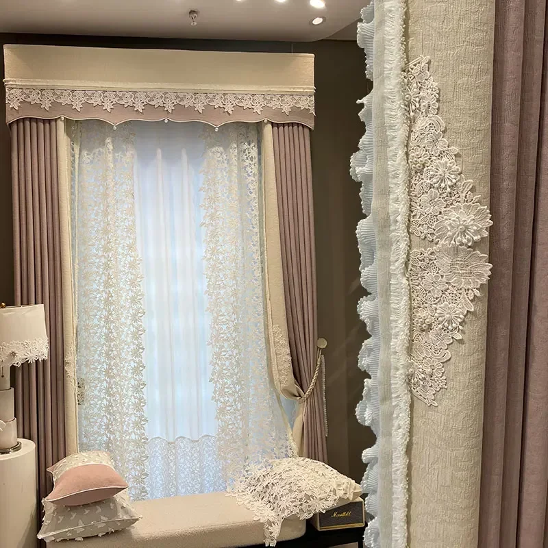Curtains For Bedroom Living Room Balcony Decoration Customised French Purple Embossed Leaves Jacquard Chenille Lace Patchwork