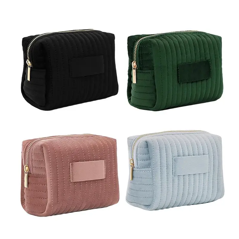 Cute Velvet Makeup Bag for Women Zipper Large Solid Color Cosmetic Bag Travel Make Up Toiletry Bag Washing Pouch