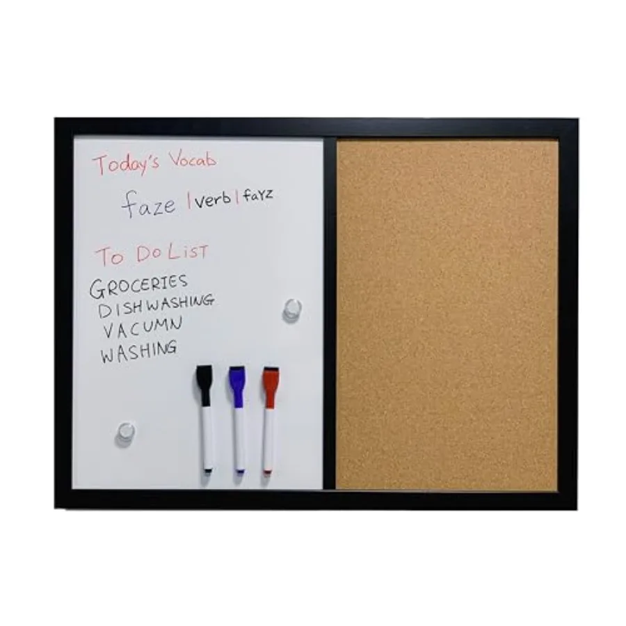 

Combination Board Magnetic Dry Erase Board and Corkboard24''x18'' Combo Board Black Frame