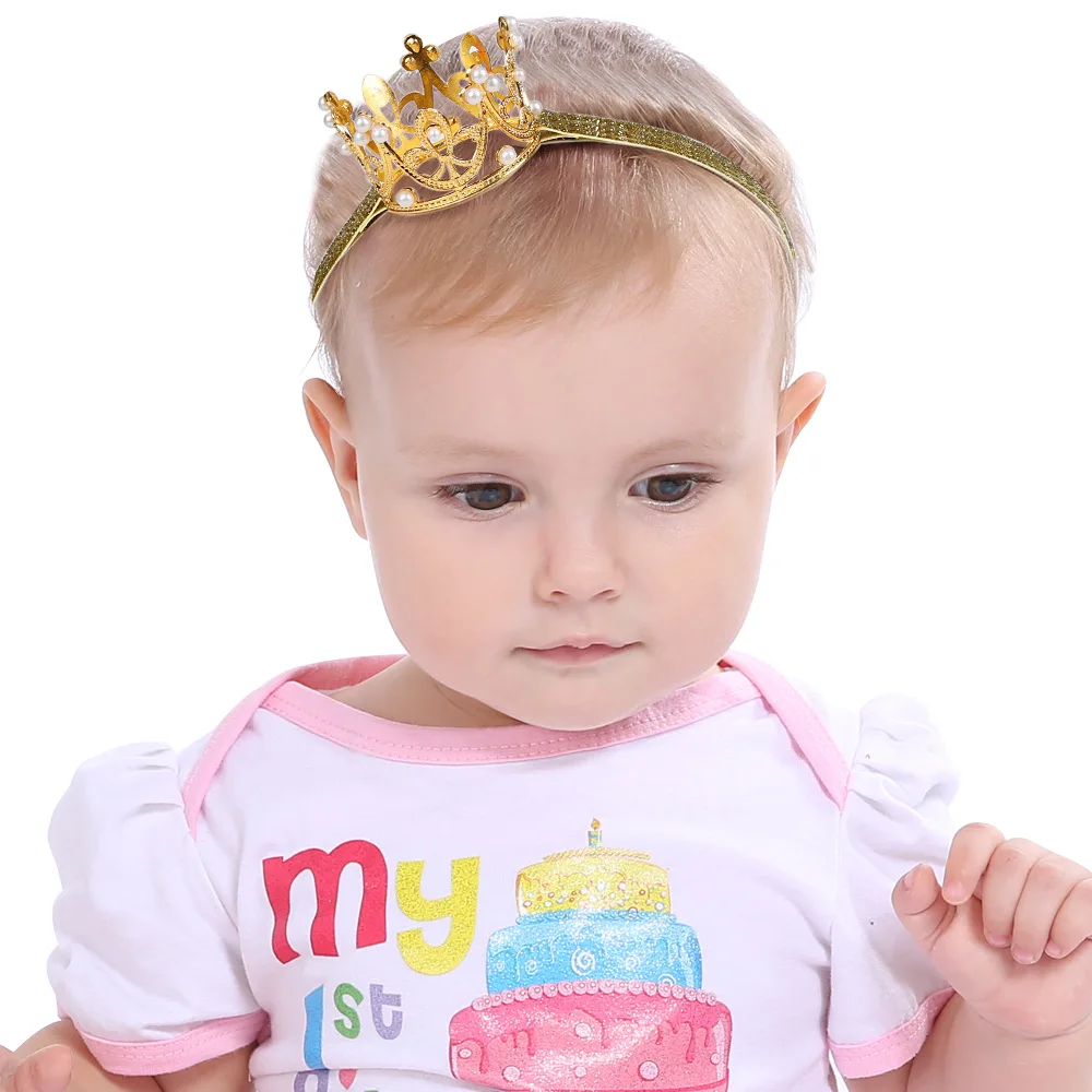 1PCS Pearl Crystal Crown Newborn Infant Headband Baby Girls Princess Tiara Party Hair Accessories Photo Props Gifts