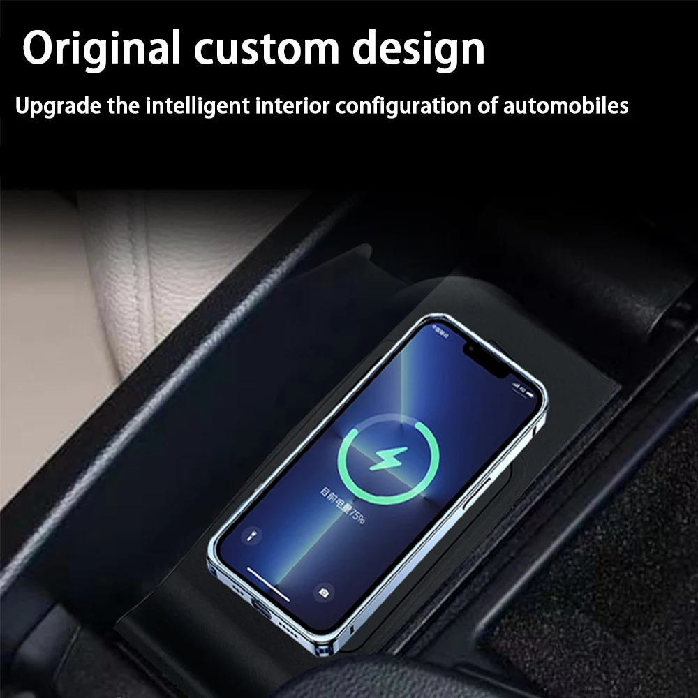 ZhuCamX for BMW 3 Series M3 E90 E91 E92 E93 Armrest Storage Wireless Mobile Phone Charger 18W iPhone Magsafe Fast Charging Panel