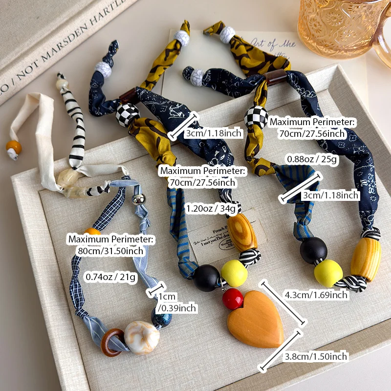 Trendy Patchwork Fabric Necklace Adjustable Scarf Choker Women Unique Artistic Handmade Statement Neck Jewelry