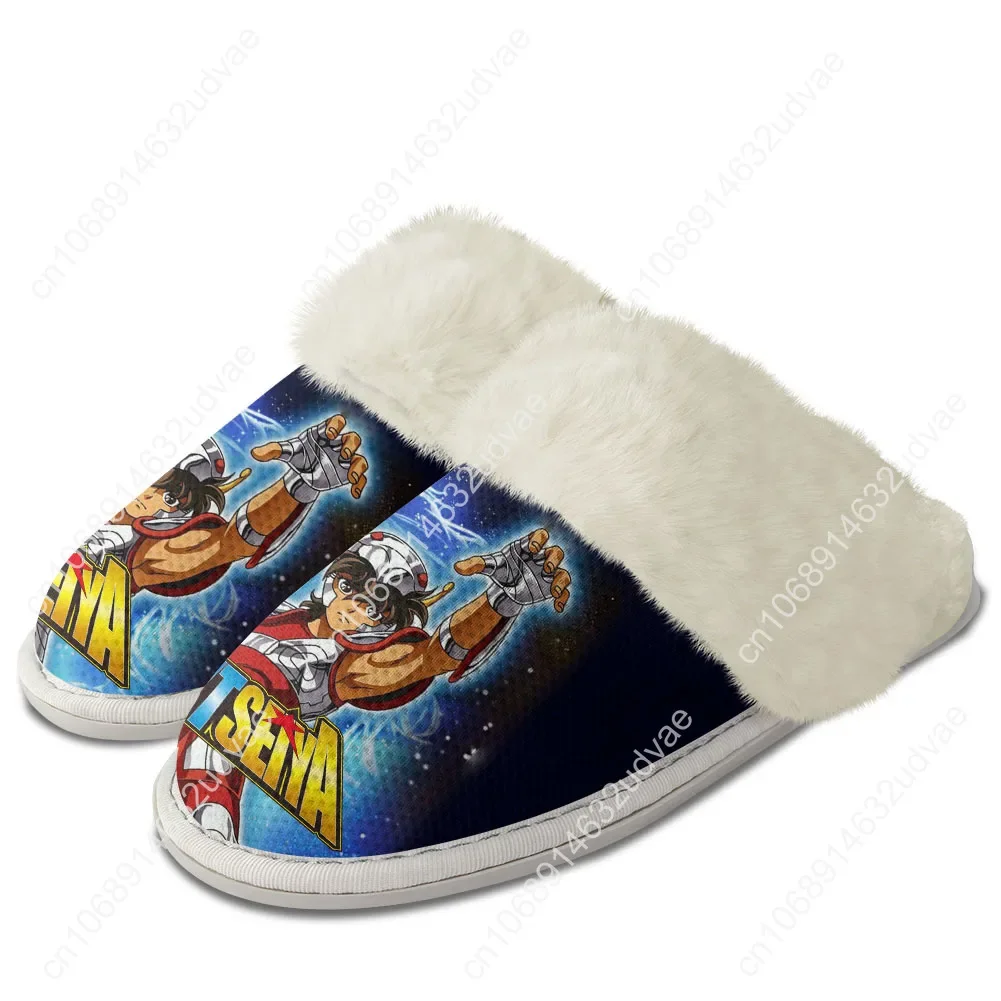 Saint Seiya Plush Slippers Keep Warm Shoes Mens Womens Home Cotton Bedroom Customized Thermal Lightweight Slipper DIY