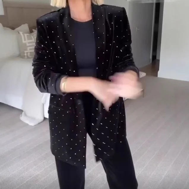 

Осень-зима 2025 г., новая мода, горячее тиснение, дизайн, свободный бархатный пиджак, женская одежда