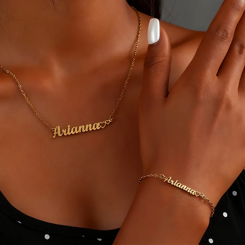 

Индивидуальное имя, ожерелье, браслет, комплекты ювелирных изделий для детей и женщин, персонализированный комплект из нержавеющей стали с сердечками-бабочками, детский рождественский подарок