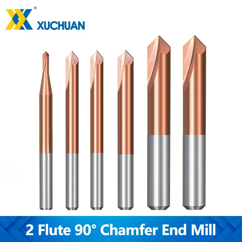 

90 Degrees Chamfering Cutter 2-12mm 2 Flute Carbide End Mill Milling Cutter for CNC Machine Deburring Router Bit