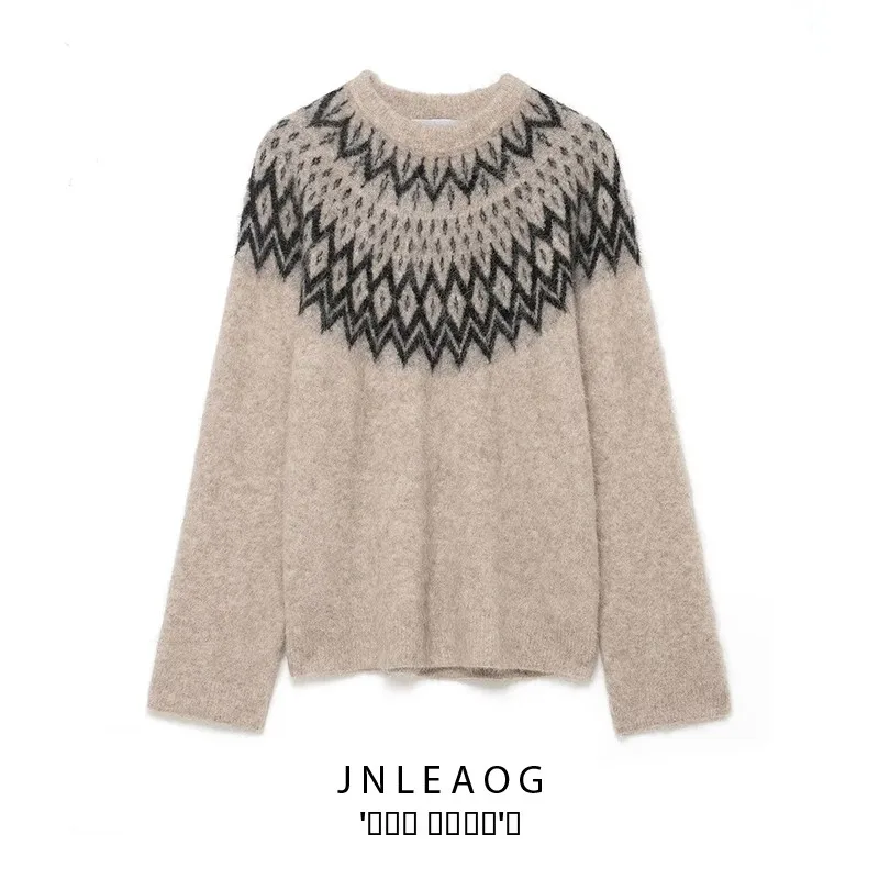 

Новое осеннее поступление, женский вязаный свитер с кисточкой, длинный свек, с геометрическим узором, верблюжья смесь волос, лыжная серия Faion