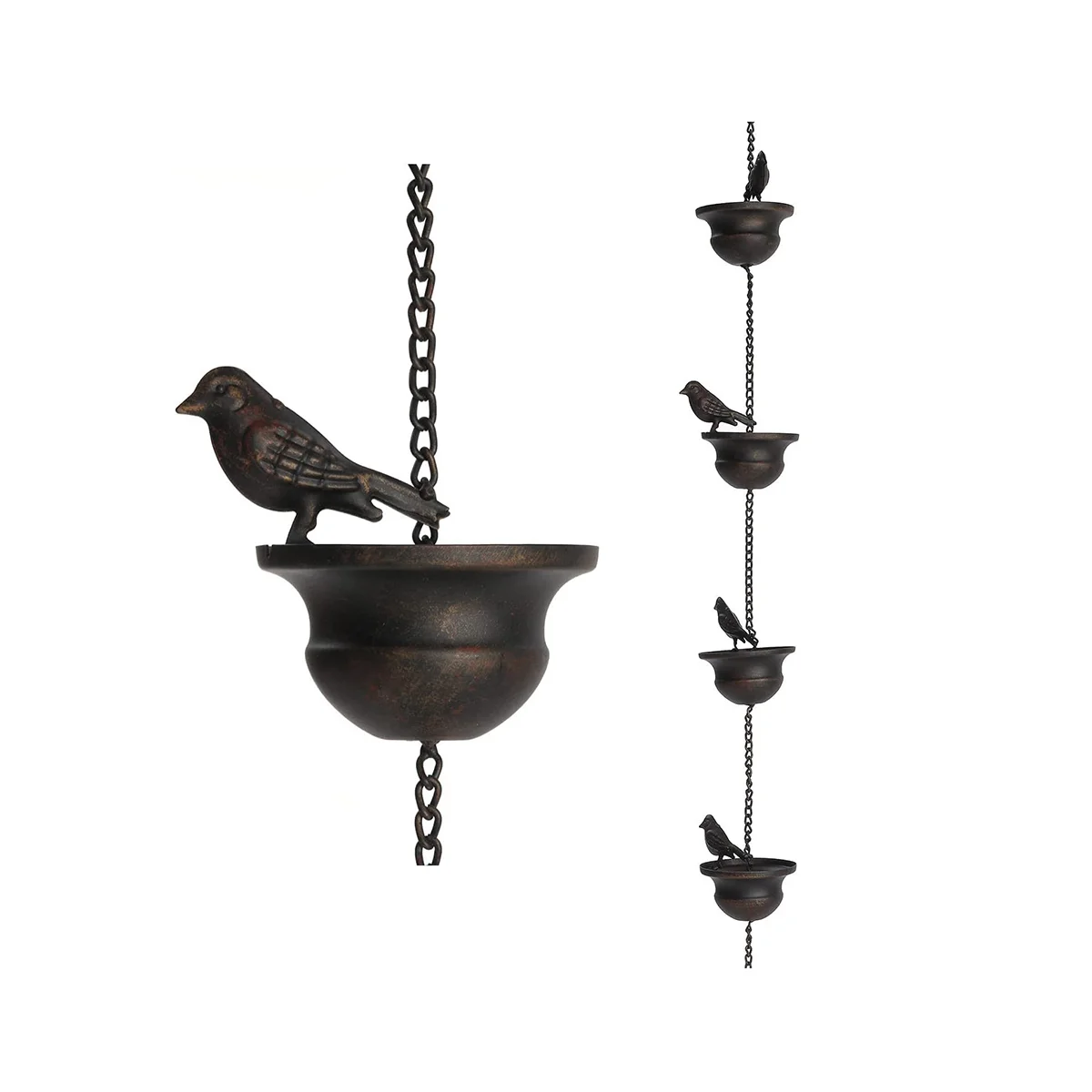 

Rain Chains for Gutters Mobile Birds on Cups Rain Chimes 7.8Ft Rain Chimes with Attached Hanger and Birds