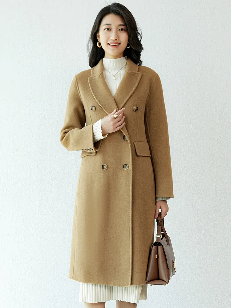 

Double-Sided Cashmere Coat for Women, Loose Style, Double Breasted, Woolen Coat, British Style, 2023, Winter, New