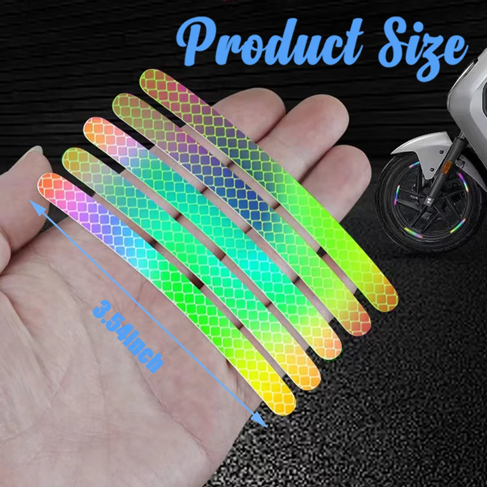 20Pcs/Set Car Wheel Stripe Reflective Stickers Rainbow Reflective Night Safety Warning Stickers Anti-Scratch Stickers