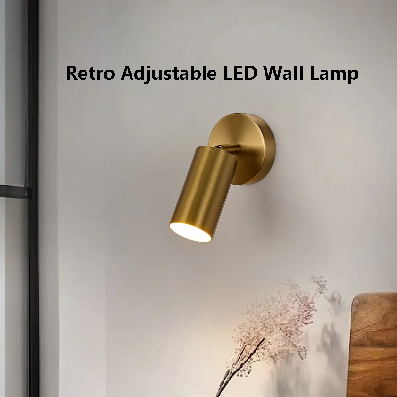 

Retro Adjustable Angle LED Wall Lamp Bedroom Bedside Reading Spotlight Living Room Corridor Hotel Bathroom Mirror Wall Sconce