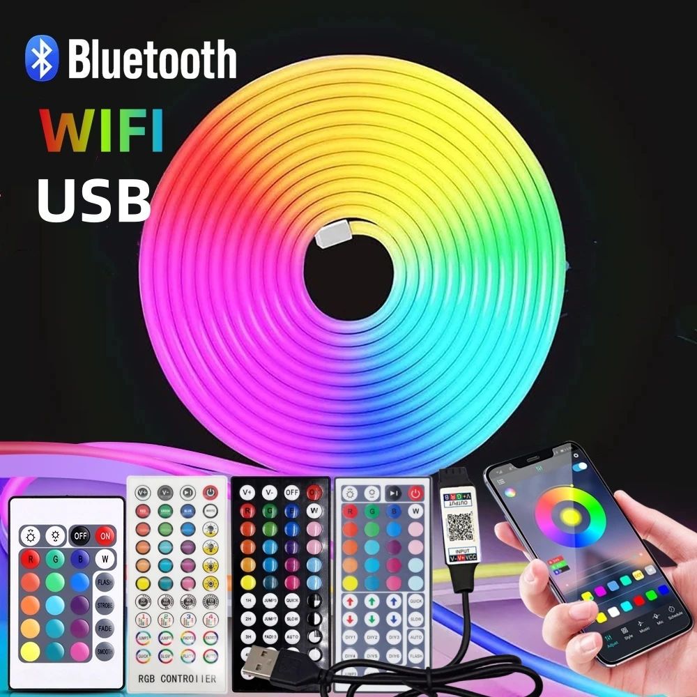 USB RGB Neon LED Strip 5V Smart WIFI ZigBee Dimmable Ribbon Tape Light Work With Tuya Alexa Google Home App Remote Control