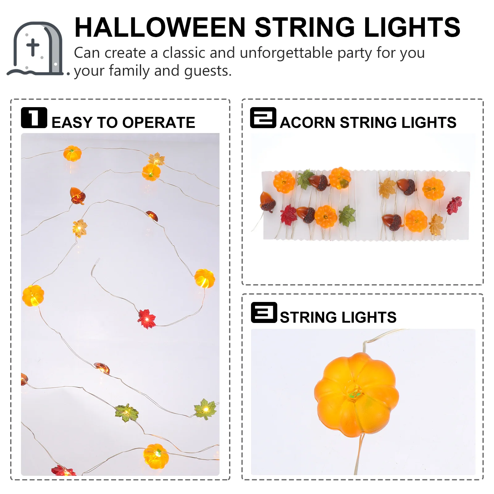 

1Set Maple Leaf Pumpkin Acorn String Light Decorative Hanging Lights for Halloween Christmas Thanksgiving Party Festival