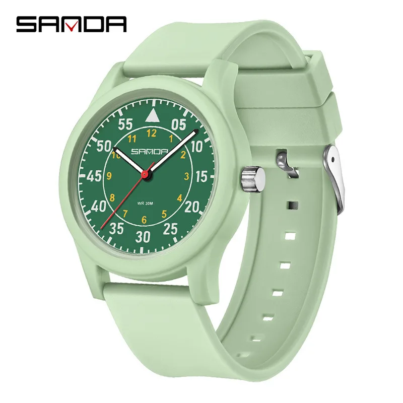 SANDA 3268 Student Silicone Exam Watch Waterproof Silent Simple Pointer Quartz Watch for Men and Women