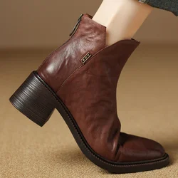 2024 Autumn new women's sheepskin back zip autumn ankle boots 5cm thick med heel casual female short booties shoes for woman hot