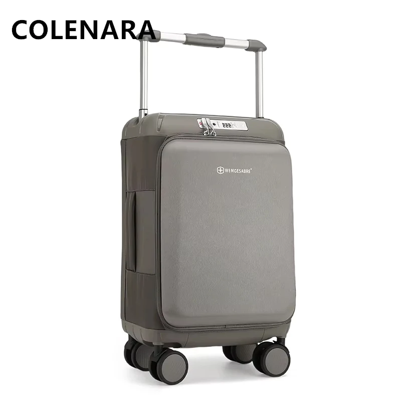 COLENARA 20Inch Laptop Suitcase Front Opening Boarding Case Women's Trolley Case Wheeled Travel Bag Men's Rolling Luggage