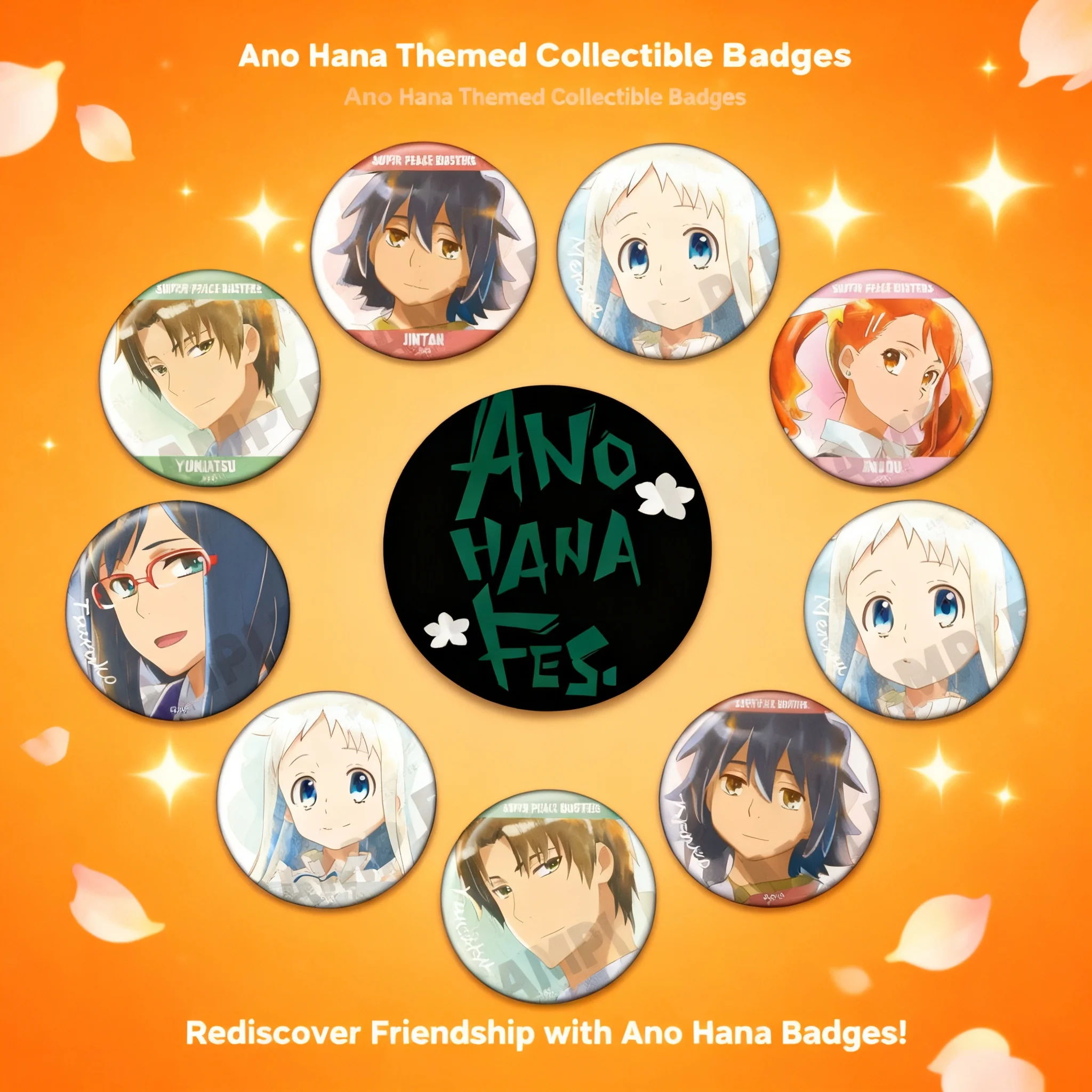 

Аниме-значок-брелок для рюкзака, аксессуары с нераспечатанными цветами, аксессуары с именами персонажей: Менма Юкиацу, Джинта Анару, Цуруко. Аниме-мерч.