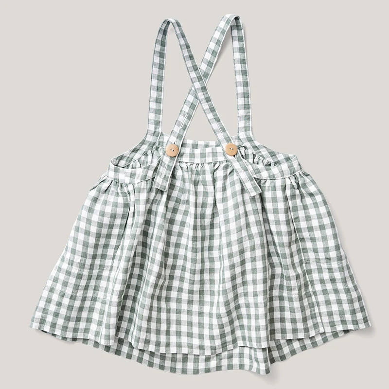 Retro Girls Sleeveless Pinafore Dress Summer New Children\'s Plaid Casual Loose  Adjustable Straps A-Line Dresses TZ107