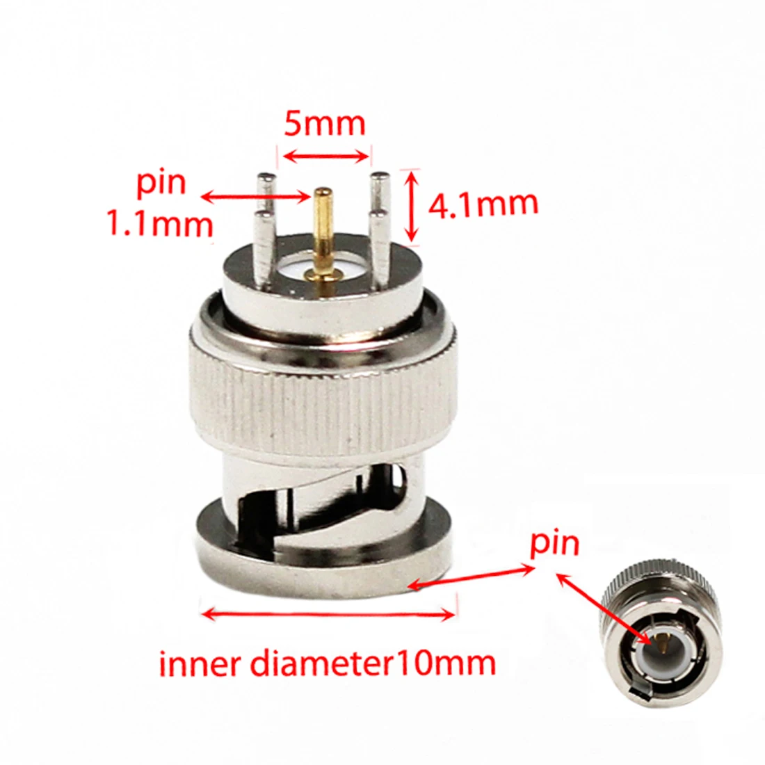 1pc  New BNC PCB Mount RF Coax Connector Male Plug Straight Nickelplated NEW Solder For CCTV Radio