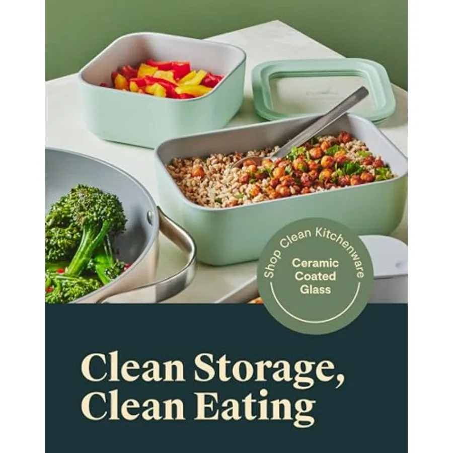 3 قطعة مجموعة تخزين المواد الغذائية الزجاجية 10 كوب 6.6 كوب 4.4 كوب حاويات الطعام السيراميك المغلفة غير سامة غير عصا علب الاغذية مع أغطية زجاجية