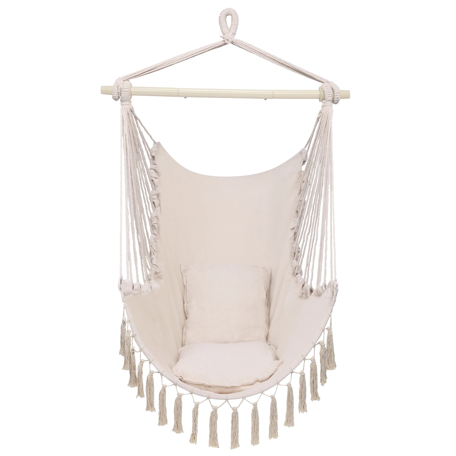 Comfortable  simple Pillow Tassel Hanging Chair Beige for relax