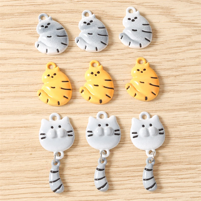 10 Stück Cartoon-Tieranhänger, Emaille-Katzenanhänger für die Herstellung von Ohrringen, Halsketten, Armbändern, DIY-Bastelarbeiten, Schmuckzubehör – Detail 2