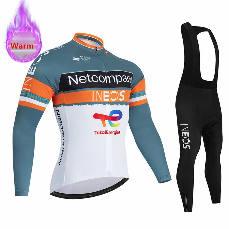 Ineos Team Winter Long Sleeve Thermal Fleece Cycling Jersey Set Bib Pants Ropa Ciclismo Bicycle Clothing MTB Bike Jersey Uniform - view 6