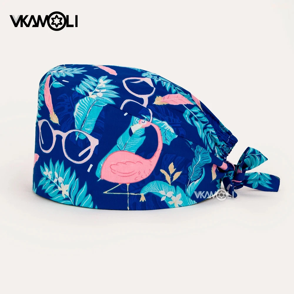 

new Flamingo printed Surgical cap Scrub Cap with Sweatband Men Women Section pet grooming nursing work hats Scrub hat