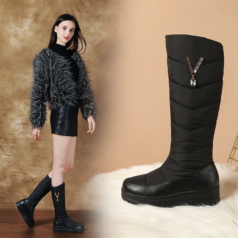 

2025 New Winter Women Down Snow Boots Platform Waterproof Shoes Cotton Warm Fashion Knee High Boots