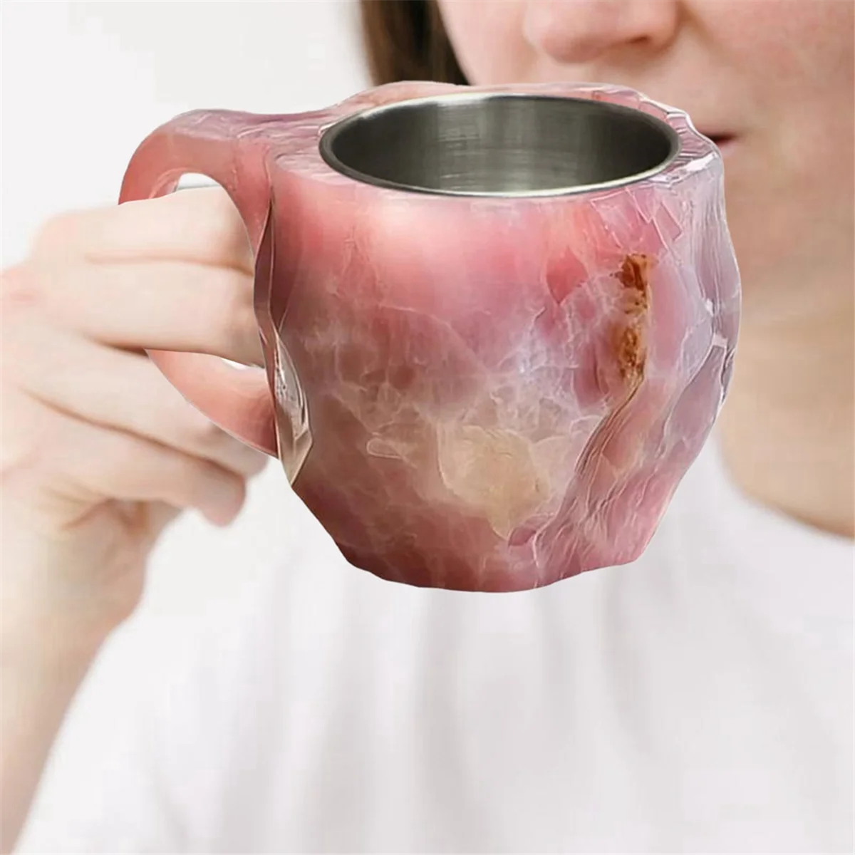 T48C_우아한 모조 미네랄 크리스탈 커피 머그잔, 화려한 크리스탈 머그잔