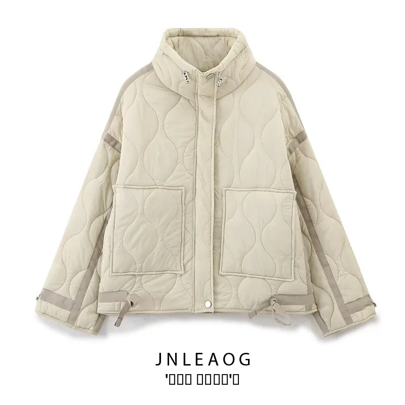 

Faionable Knot Decorated Cotton Jaet Outerwear Women's Street Sle Long Sve Zipper Closure Hooded Coat