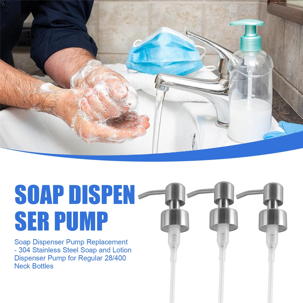 A70P Soap Dispenser Pump Replacement - 304 Stainless Steel Soap and Lotion Dispenser Pump for Regular 28/400 Neck Bottles