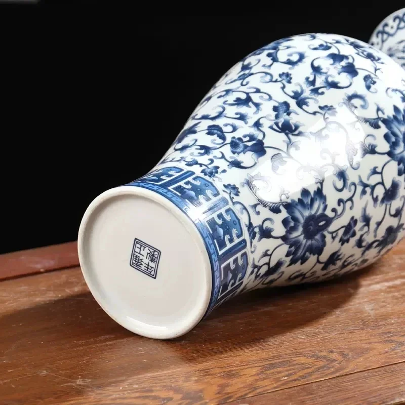 Jingdezhen Porcelain Antique Blue and White Porcelain Vase Decoration Living Room Flower Arrangement Chinese Large Decorative Ha