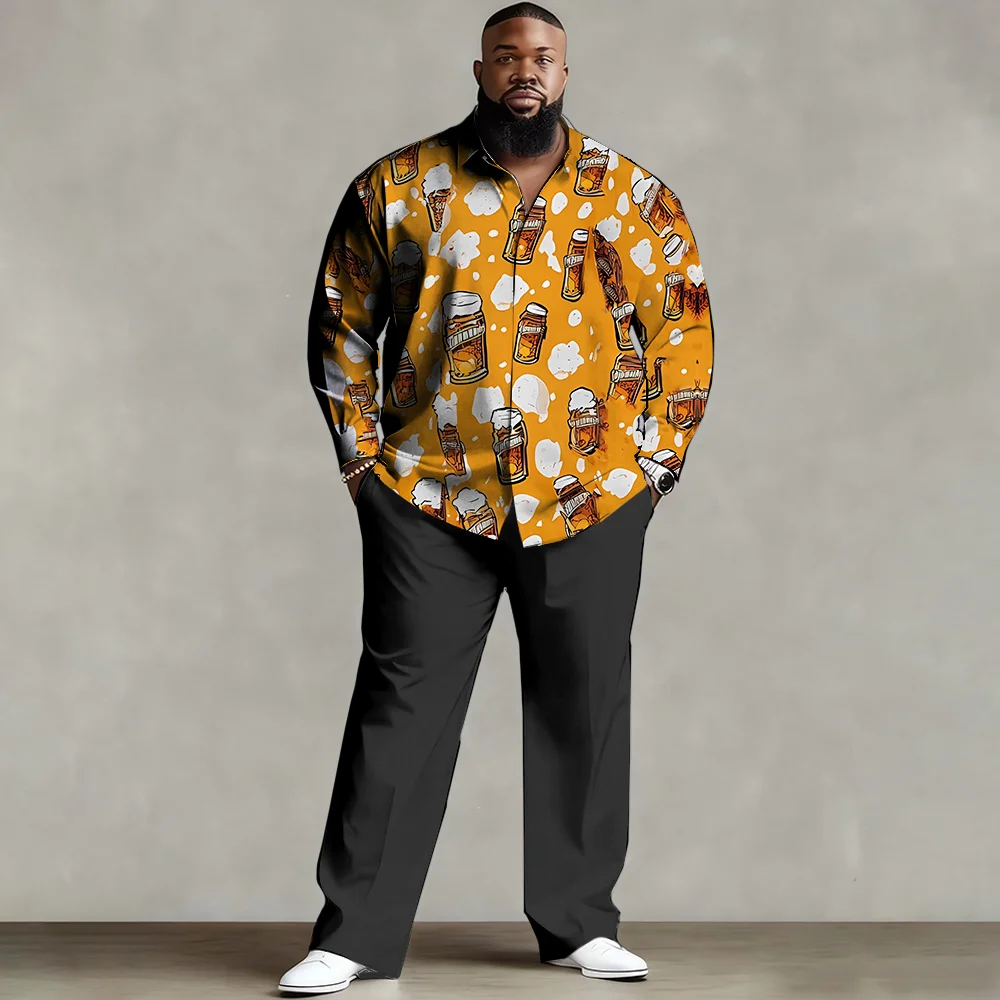 

Комплект мужской рубашки больших размеров S-9xl: этнический шикарный стиль — смесь мягкого хлопка, элегантные принты в этническом стиле, устойчивые к морщинам,