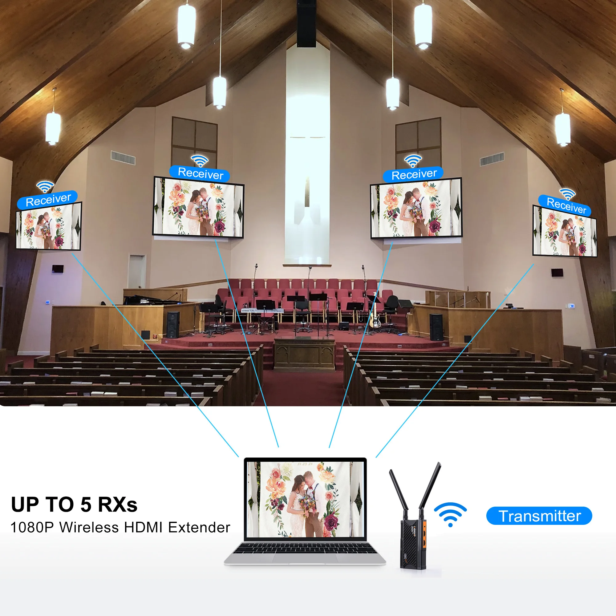 Audio Video Wireless Transmision System Transmitter and Receiver 400m HDMI Extender Share for Camera Live Streaming DVD PC To TV