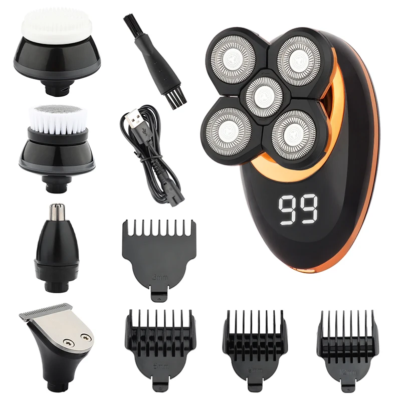 Multifunctional 7D Head Shavers for Bald Men Electric Razor with Nose Hair Trimmer Waterproof Mens Grooming Kit