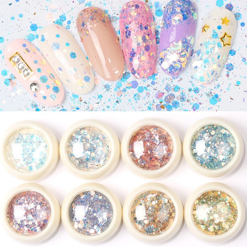 8Pcs/Set Sparkle Mermaid Sequins Nail Art Glitter Ultra-Thin Holographic Flakes Sequins Irregular Loose Glitter Nail Art Pigment